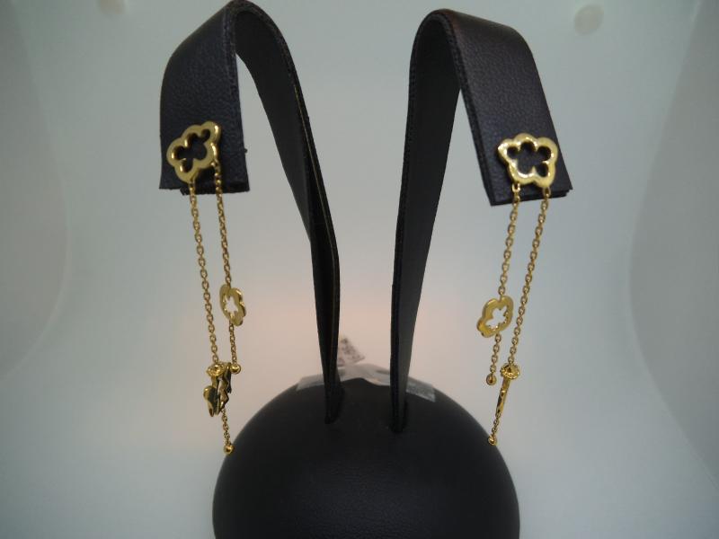 COPPIA ORECCHINI 750/1000 PENDENTI CON ANGIOLETTO E FIORE - 