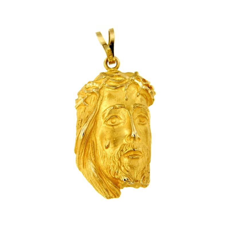 MEDAGLIA RELIGIOSA ORO GIALLO 750/1000 VOLTO DI CRISTO SEMI-SATINATA - 