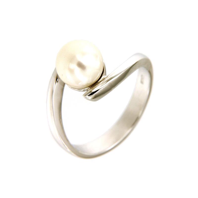 ANELLO ORO BIANCO 750/1000 CON PERLA AKOYA MM. 8.00 - MIS. 14 - 