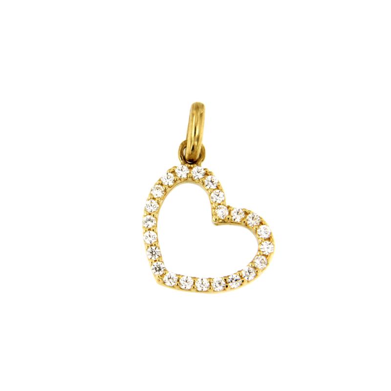 CIONDOLO ORO GIALLO 750/1000 CUORE CON ZIRCONI - 