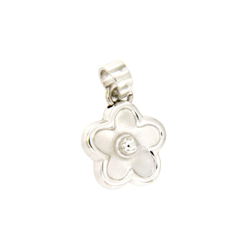 CIONDOLO ORO BIANCO 750/1000 FIORE SEMI-SATINATO - 