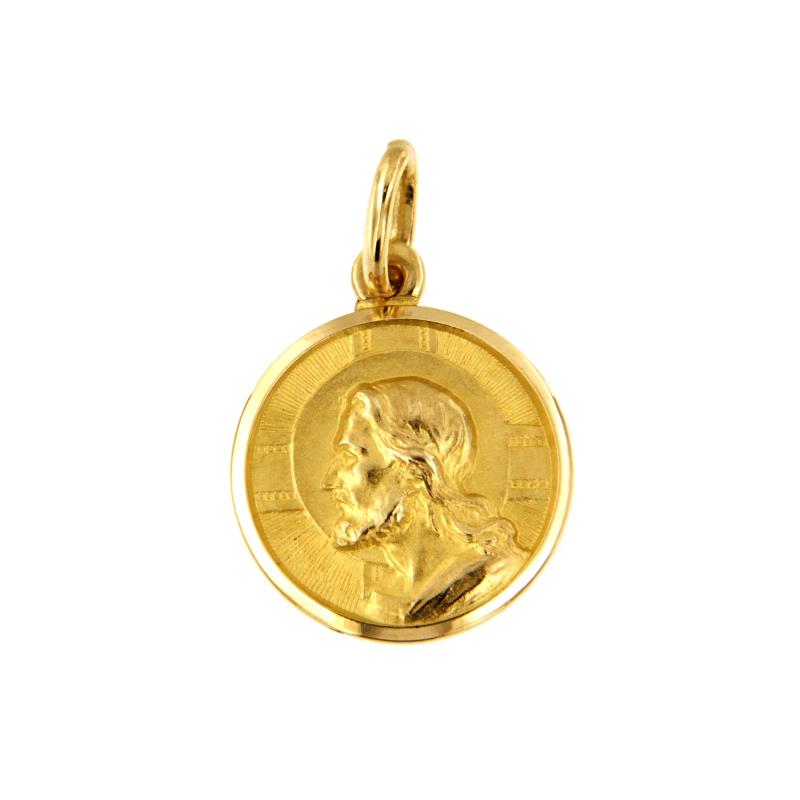 MEDAGLIA RELIGIOSA ORO GIALLO 750/1000 TONDA CON VOLTO DI CRISTO - 