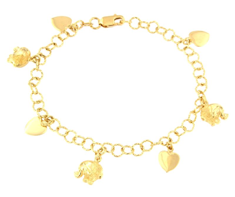 BRACCIALE ORO GIALLO 750/1000 CON PENDENTI SEMI-DIAMANTATI - CM 18.5 - 