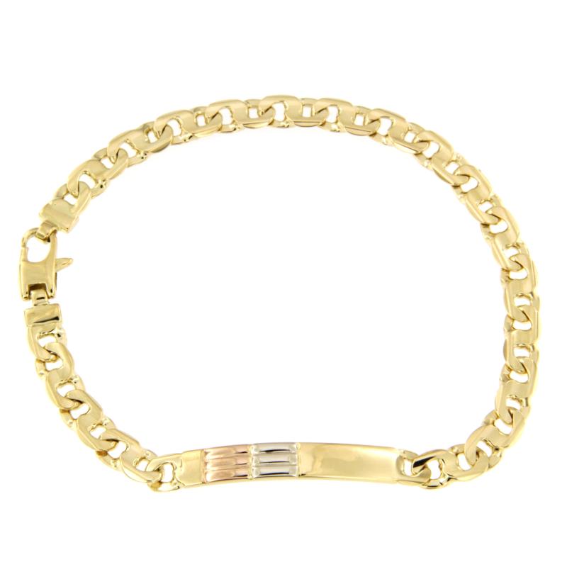 BRACCIALE TRE ORI 750/1000 MAGLIA GRUMETTA CON TARGHETTA - CM  20 - 