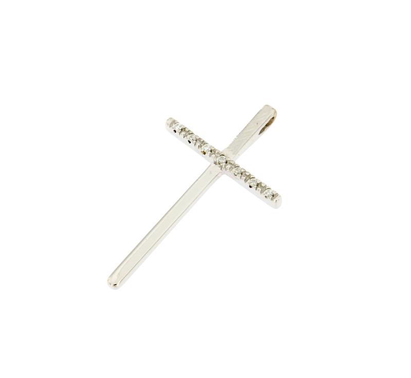 CROCE ORO BIANCO 750/1000 CON PAVE' DI DIAMANTINI LUNGHEZZA 3 CM LARGHEZZA 1,5 CM - 