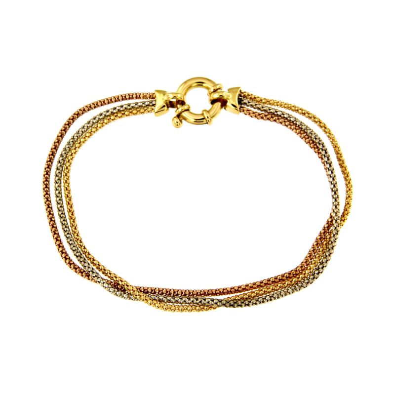BRACCIALE TRE ORI 750/1000 MAGLIA TUBOLARE TRIPLO FILO - CM 18.5 - 