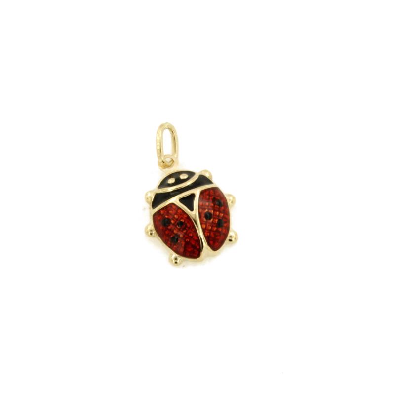 CIONDOLO ORO GIALLO 750/1000 COCCINELLA SMALTATA - 