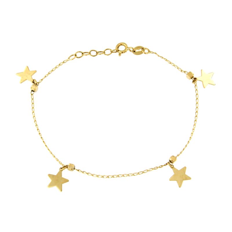 BRACCIALE ORO GIALLO 750/1000 MAGLI ROL&Ograve; CON STELLINE PENDENTI - CM 18.5 - 