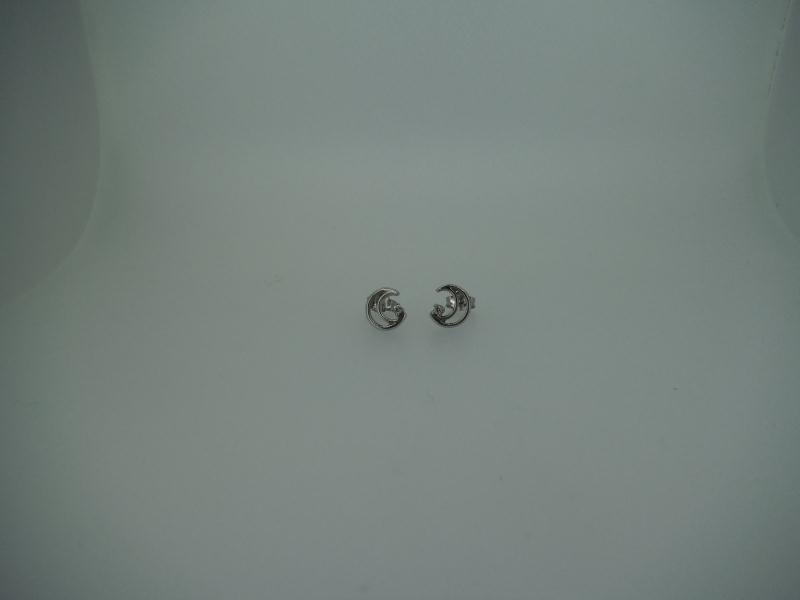 COPPIA ORECCHINI ORO BIANCO750/1000 CON LUNA E ZIRCONE - 