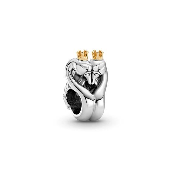 PANDORA - CHARM - ARGENTO 925/1000 - MOD. CIGNI E CUORE BICOLORE - PANDORA