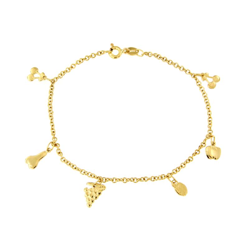 BRACCIALE ORO GIALLO 750/1000 MAGLIA ROLÒ CON FRUTTI PENDENTI - CM 18  - 