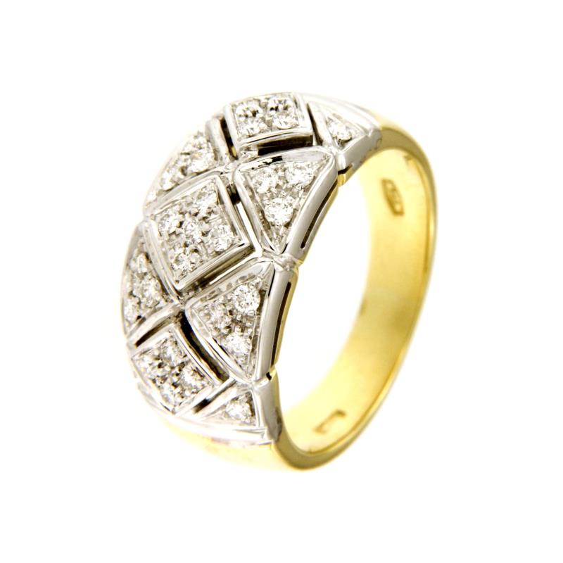 ANELLO DUE ORI 750/1000 A PAV&Egrave; DI DIAMANTI TAGLIO BRILLANTE CT 0.48 TOTALI G - VS2 - MIS. 16 - 