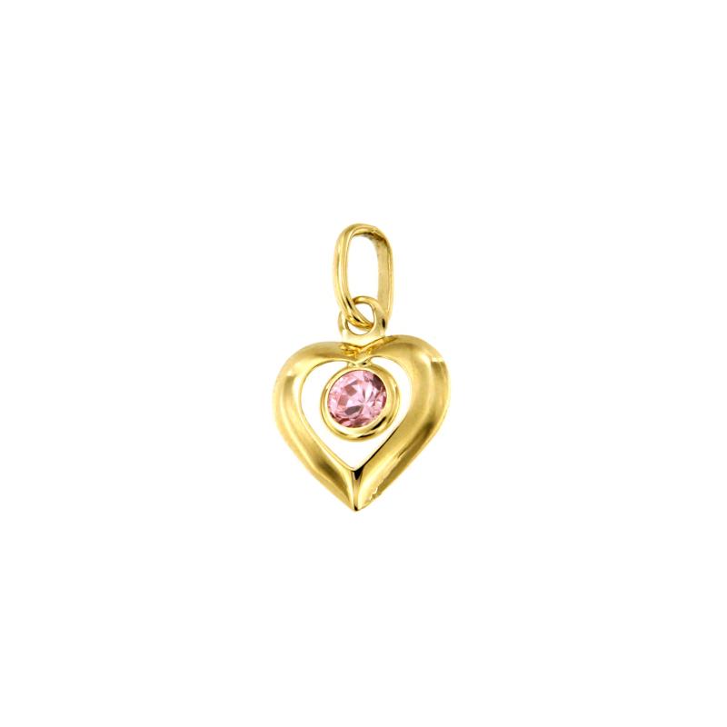 CIONDOLO ORO GIALLO 750/1000 CUORE CON ZIRCONE ROSA - 