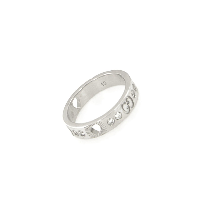 GUCCI - ANELLO - ORO BIANCO 750/1000 - MOD. ICON CON RITAGLI A CUORI E DIAMANTI TAGLIO BRILLANTE CT 0.12 TOTALI G/H - VS/SI1 - MIS. 12 (NO MESSA A MISURA)  - GUCCI
