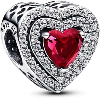 PANDORA - CHARM - ARGENTO 925/1000 - CUORE CON ZIRCONI E SINTESI ROSSA - PANDORA