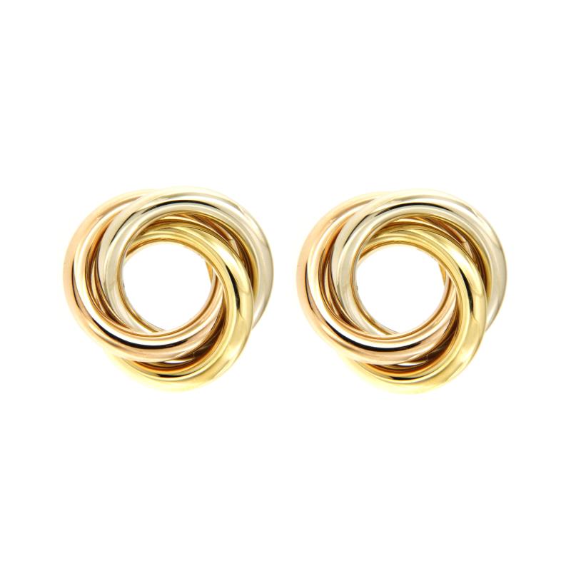 COPPIA ORECCHINI TRE ORI 750/1000 INTRECCIO A LOBO DIAMETRO CM. 2 - 