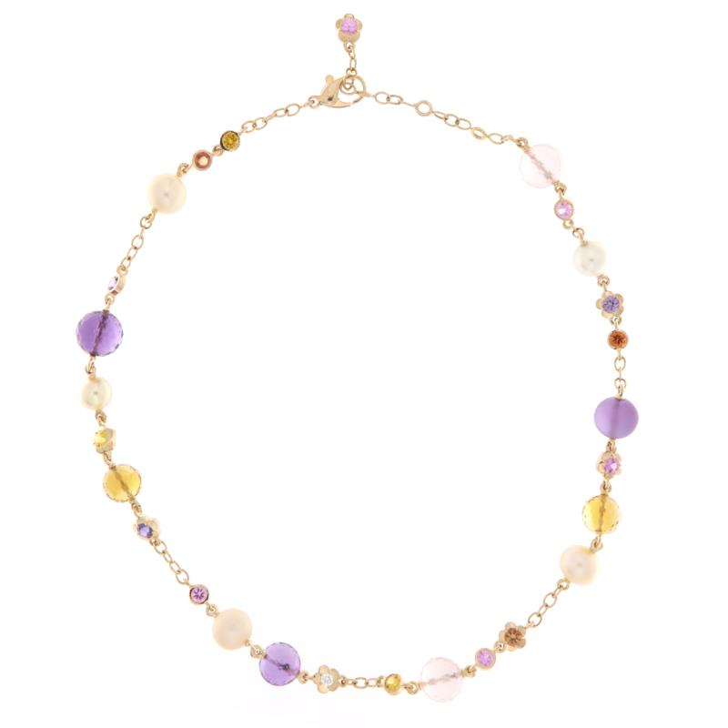 CHANEL - GIROCOLLO - ORO ROSA 750/1000 - COLLEZIONE MADEMOISSELLE CON SFERE DI AMETISTA, QUARZO CITRINO E PERLE COLTIVATE NATURALI - CM  45 - 