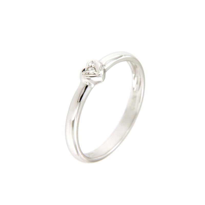 SOLITARIO ORO BIANCO 750/1000 A CUORE CON DIAMANTE TAGLIO BRILLANTE CT 0.01 G - SI3 - MIS. 13 - 