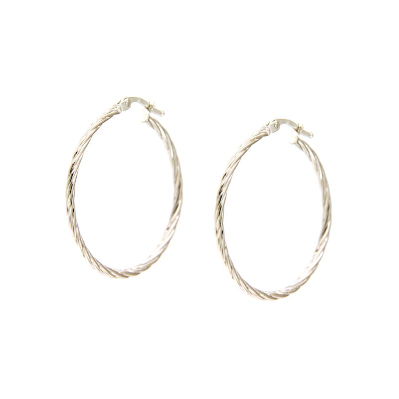 COPPIA ORECCHINI ORO BIANCO 750/1000 CERCHI RITORTI - 