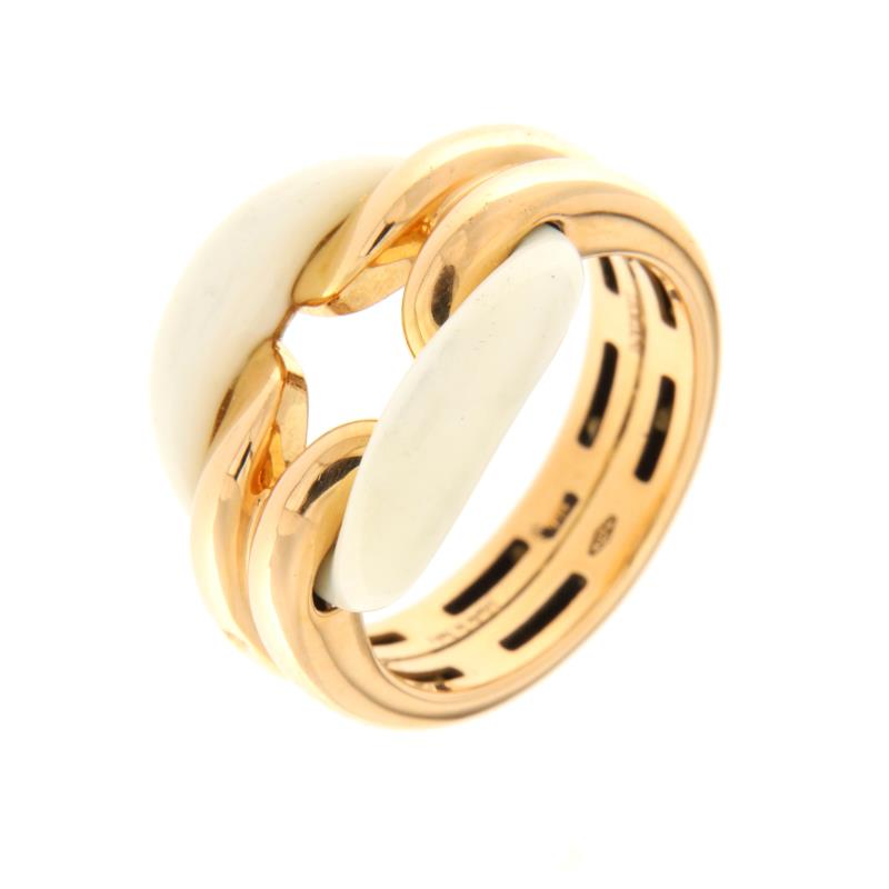 DAMIANI - ANELLO - ORO ROSA 750/1000 - COLLEZIONE "D-LACE" GAMBO DOPPIO FILO CON AGATA BIANCA E DIAMANTE TAGLIO BRILLANTE CT 0.01 - MIS. 15.5  - DAMIANI