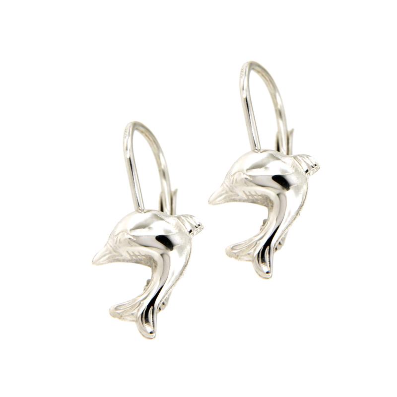 COPPIA ORECCHINI ORO BIANCO 750/1000 MONACHELLE CON DELFINI - 