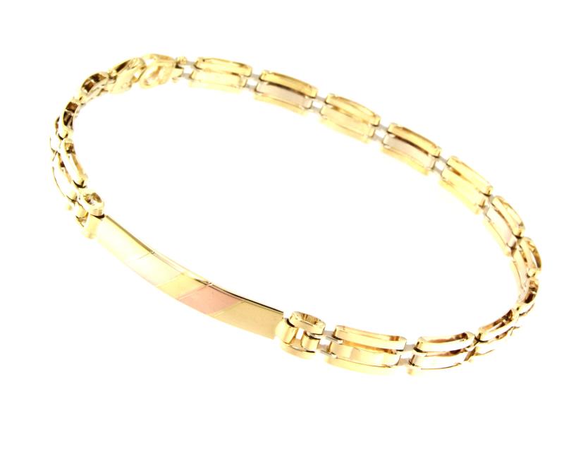 BRACCIALE TRE ORI 750/1000 A SEGMENTI CON TARGHETTA CM. 24 - 