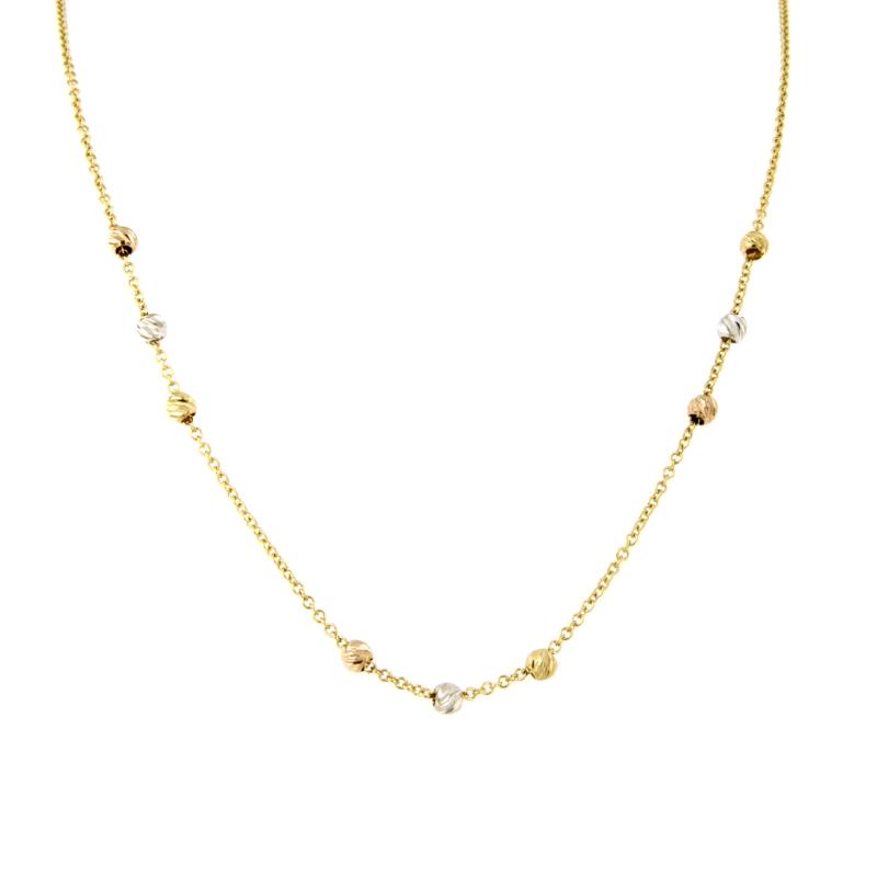 GIROCOLLO TRE ORI 750/1000 MAGLIA ROL&Ograve; CON SFERE DIAMANTATE - CM 42,5 - 