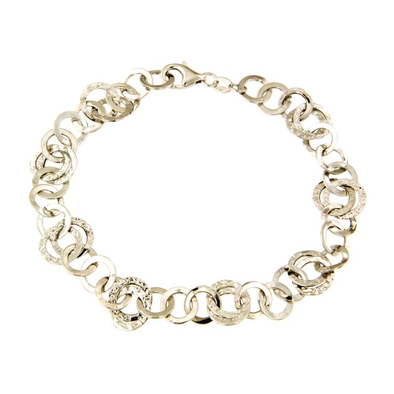 BRACCIALE ORO BIANCO 750/1000 MAGLIA A DISCHI SEMI-MARTELLATI - CM. 20 - 