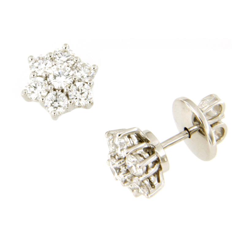 COPPIA ORECCHINI ORO BIANCO 750/1000 A CONTORNO CON DIAMANTI TAGLIO BRILLANTE CT 1.20 TOTALI G - VS - 