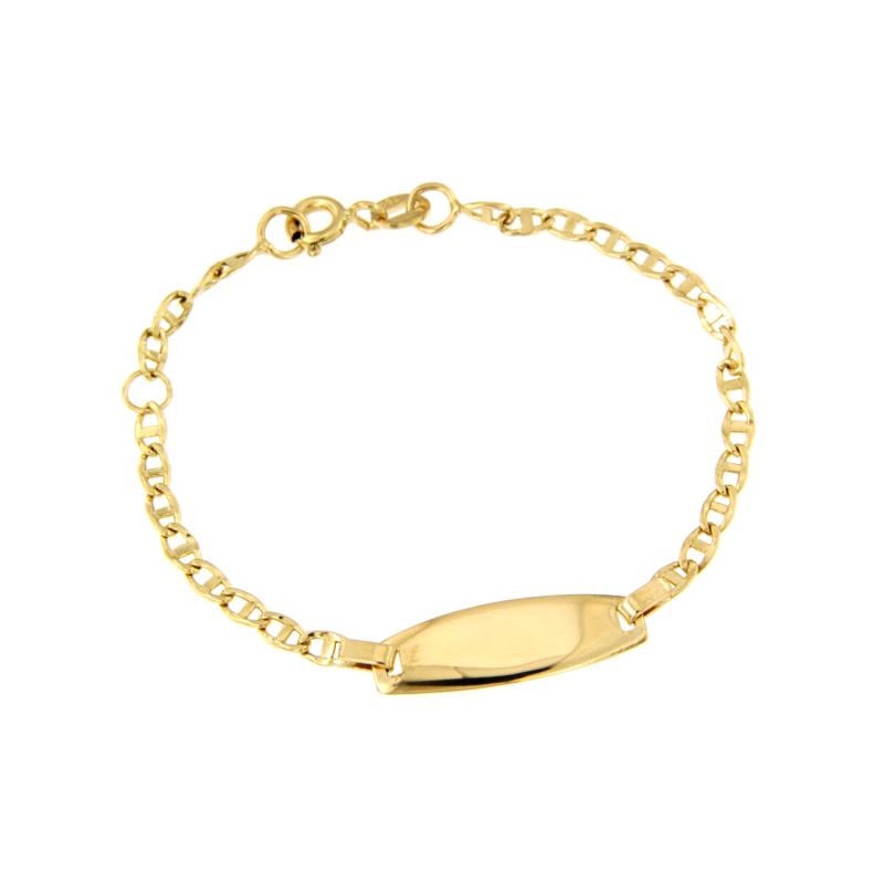 BRACCIALE ORO GIALLO 750/1000 MAGLIA GRUMETTA CON TRAVERSINO CON TARGHETTA - CM 14 - 