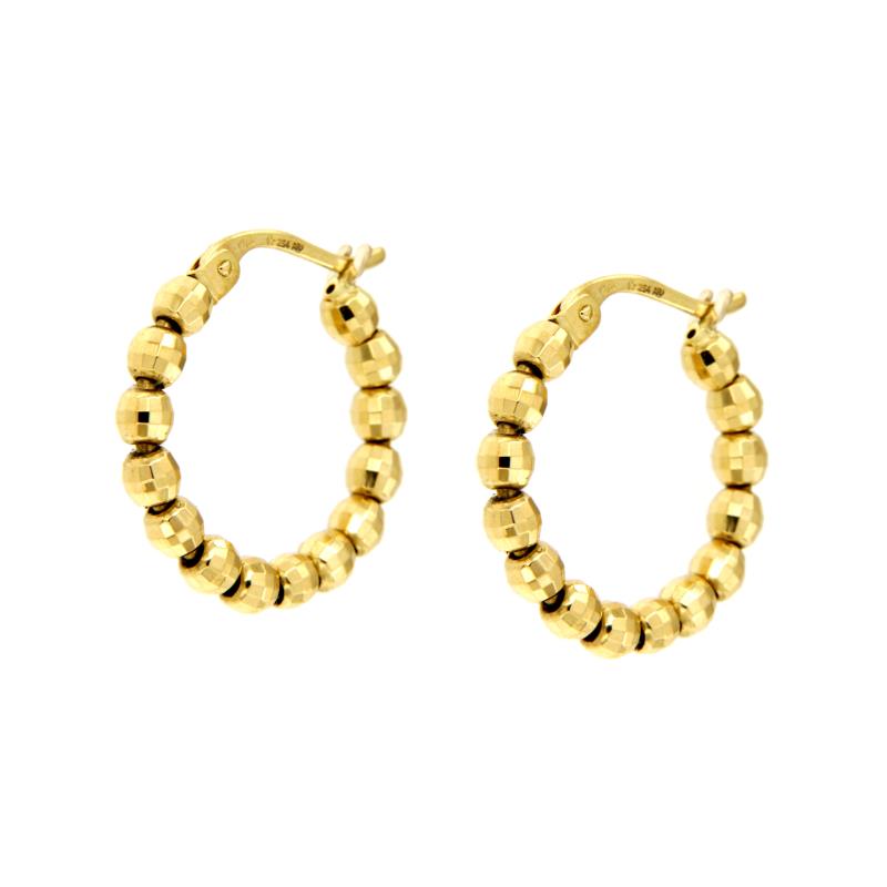 COPPIA ORECCHINI ORO GIALLO 750/1000 CERCHI CON SFERE SFACCETTATE - 