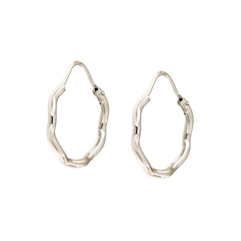 COPPIA ORECCHINI ORO BIANCO 750/1000 CERCHI ONDULATI - 