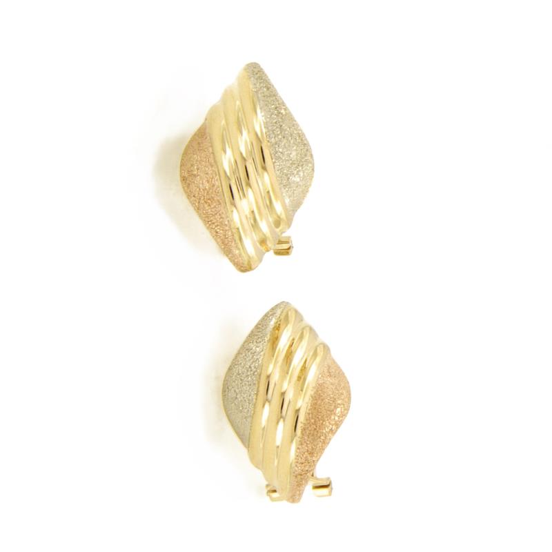 COPPIA ORECCHINI TRE ORI 750/1000 CLIP SEMI-DIAMANTI - 