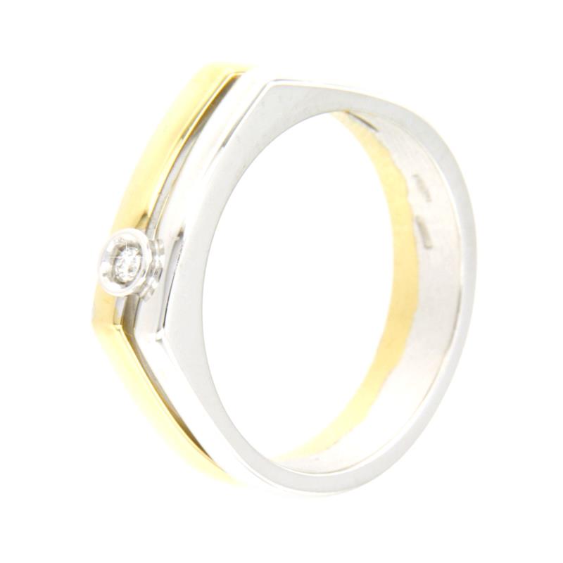 ANELLO DUE ORI 750/1000 CON DIAMANTE TAGLIO BRILLANTE CT 0.03 H - SI2 - MIS 21.5 - 