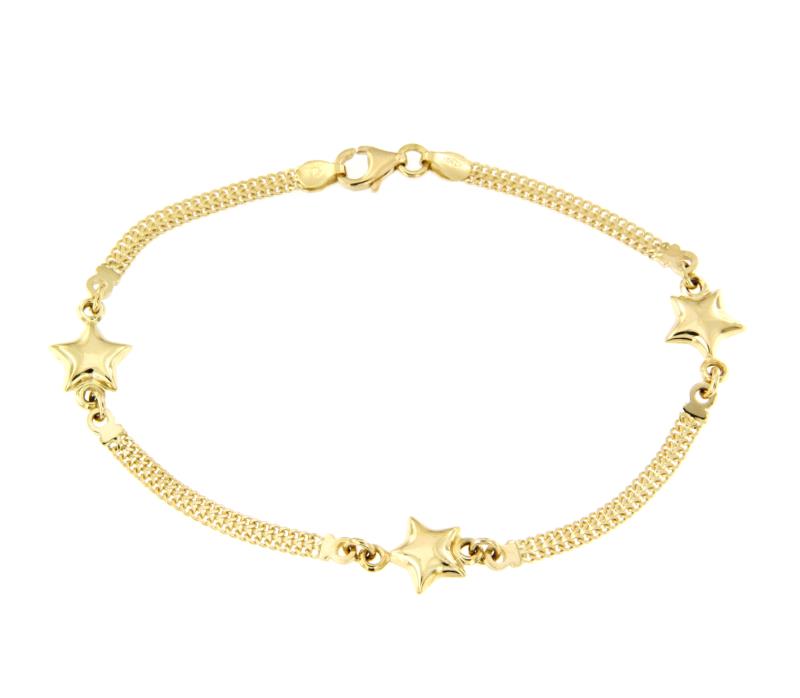 BRACCIALE ORO GIALLO 750/1000 MAGLIA PIATTA E STELLINE - CM. 19.5 - 