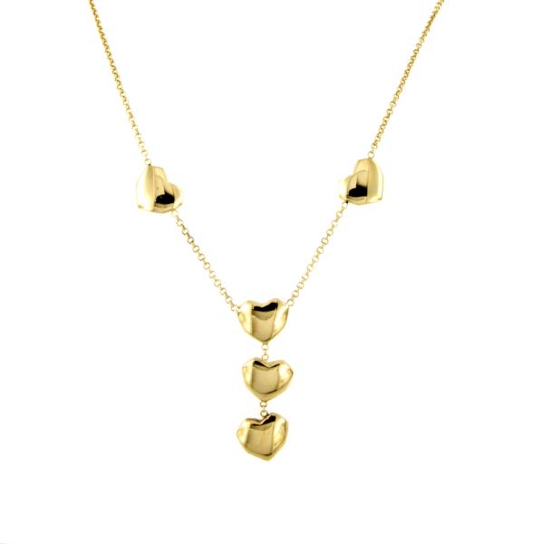 COLLANA ORO GIALLO 750/1000 MAGLIA ROLO' CON CUORI PENDENTI - CM 42.5 - 