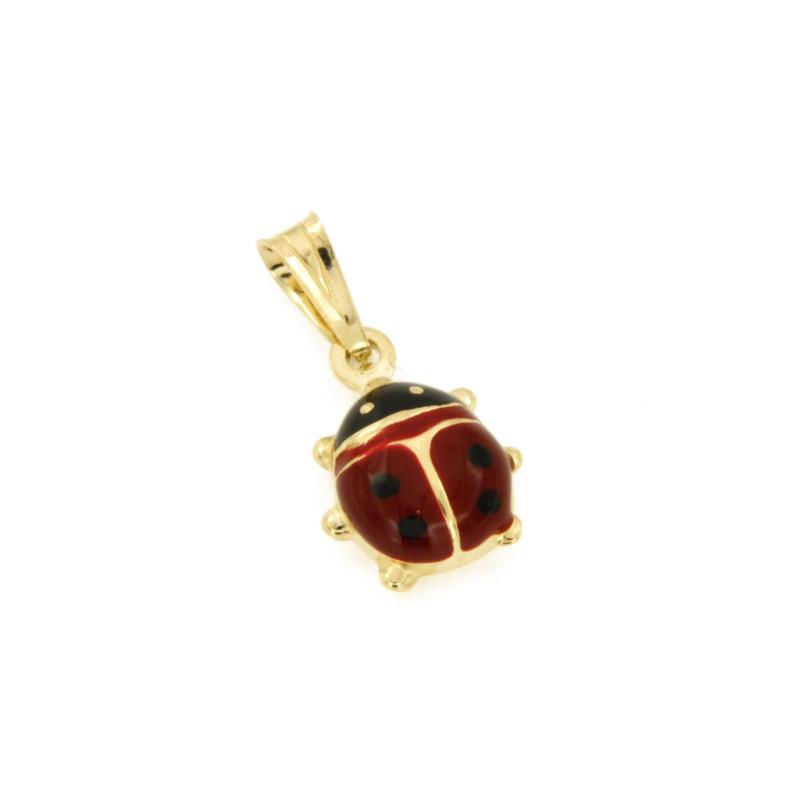CIONDOLO ORO GIALLO 750/1000 COCCINELLA SMALTATA - 