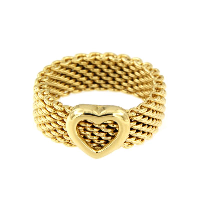 TIFFANY & CO. - ANELLO - ORO GIALLO 750/1000 - MAGLIA RETE CON CUORE - MIS. 13.5 - TIFFANY & CO.