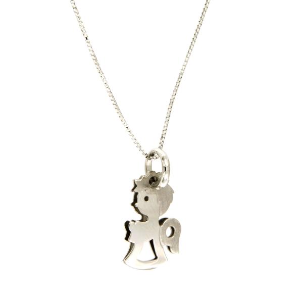 CATENA CON PENDENTE ORO BIANCO 750/1000 CON ANGIOLETTO SEMI-DIAMANTATO - CM. 45 - 