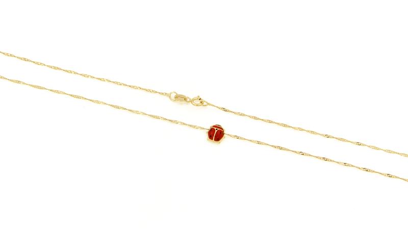 CATENA CON PENDENTE ORO GIALLO 750/1000 MAGLIA TRECCIA CON COCCINELLA SMALTATA - CM. 40 - 