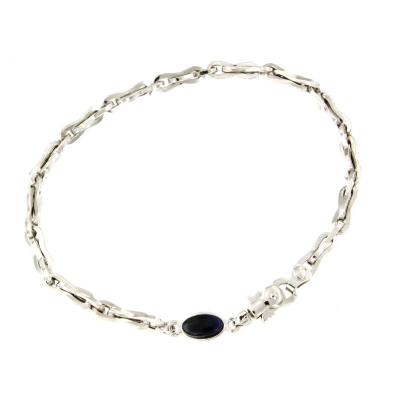 BRACCIALE ORO BIANCO 750/1000 MAGLIA FANTASIA CON SINTESI BLU - CM. 21 - 