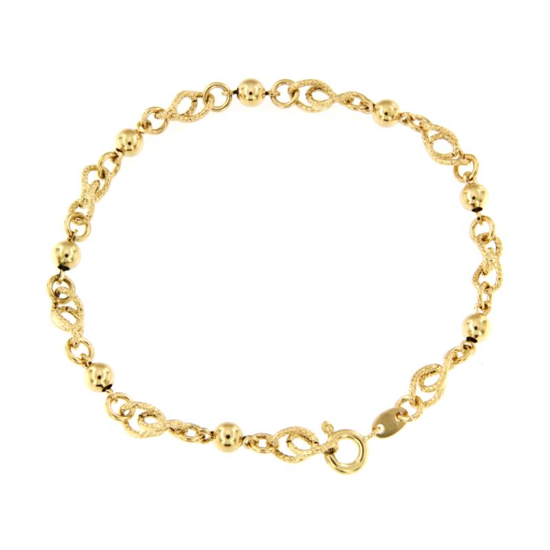 BRACCIALE ORO GIALLO 750/1000 MAGLIA 1+1 SEMIZIGRINATA CON PALLINE - CM 18.5 - 