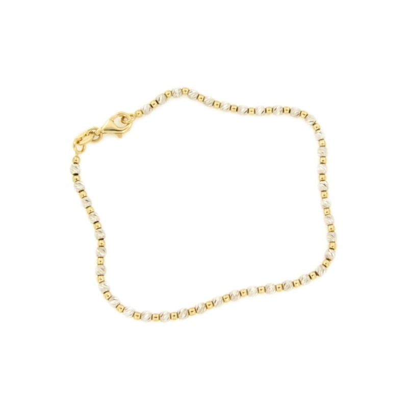 BRACCIALE DUE ORI 750/1000 MAGLIA A SFERE ZIGRINATE - CM. 19 - 