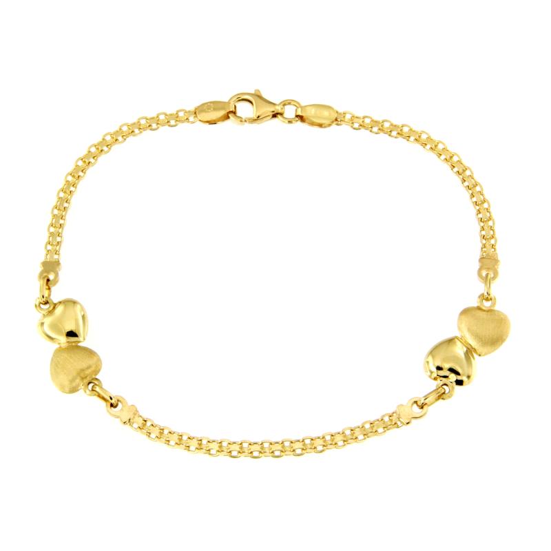 BRACCIALE ORO GIALLO 750/1000 CON CUORI SEMI-SATINATI - CM 19 - 