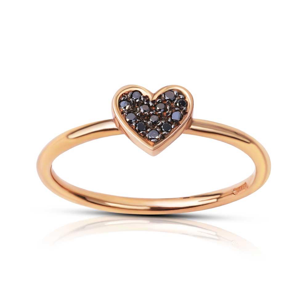 LUCE - ANELLO ORO ROSA 375/1000 CUORE CON PAVE' DIAMANTI BLACK  MIS. 14  - LAURENZA GIOIELLI