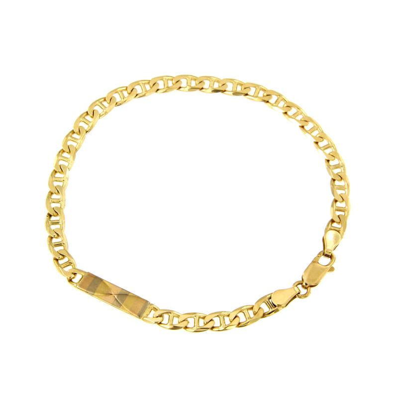 BRACCIALE TRE ORI 750/1000 MAGLIA GRUMETTA CON TRAVERSINO E TARGHETTA - CM 21.5 - 