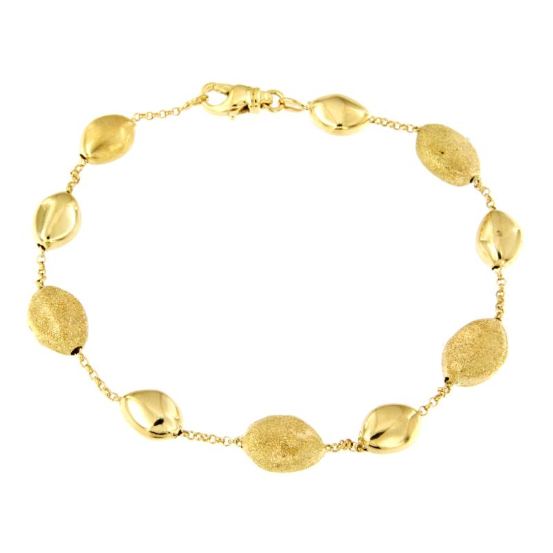 BRACCIALE ORO GIALLO 750/1000 CHICCHI LUCIDI, SATINATI E DIAMANTATI - CM 22 - 