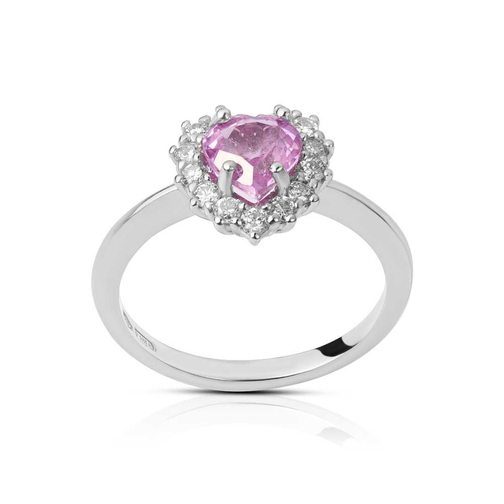 EGO' - ANELLO ORO BIANCO CON ZAFFIRO ROSA CUORE - LAURENZA GIOIELLI