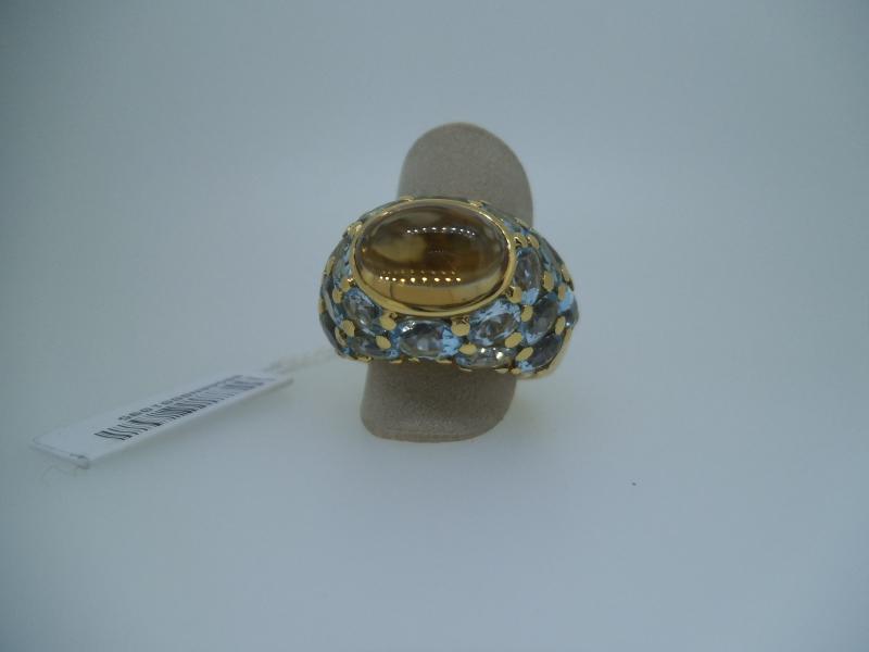 ANELLO ORO GIALLO 750/1000 CON TOPAZI AZZURRI E QUARZO CITRINO CABOCHON 'MIMI' - 