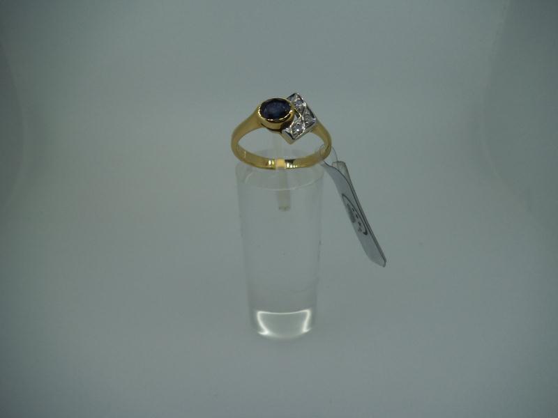 ANELLO DUE ORI 750/1000 CON ZAFFIRO E DIAMANTI - 